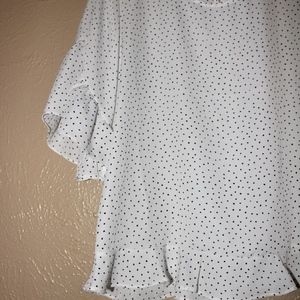 white & black polka dot ruffle top